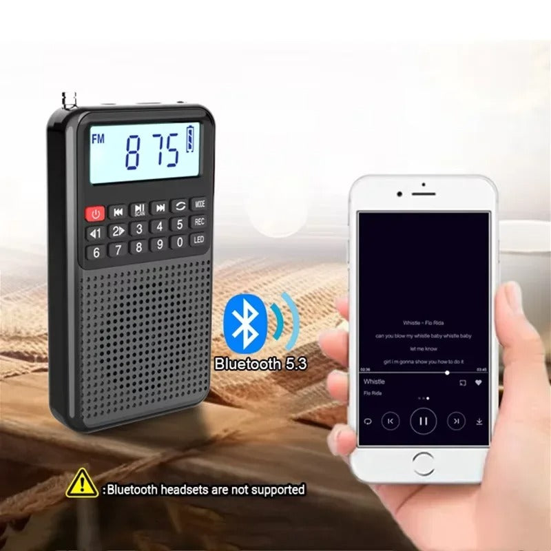 Mini radio FM de poche avec Haut Parleur HD et Lampe Torche intégrées