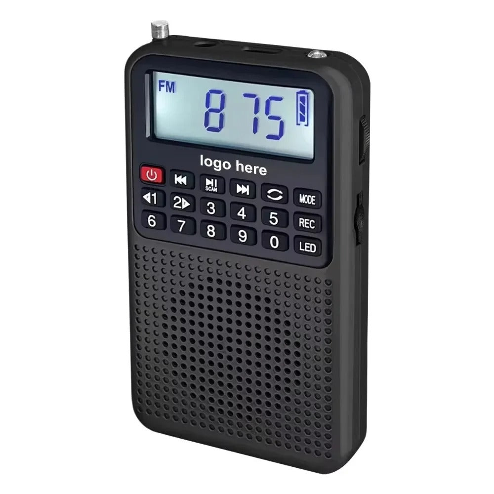 Mini radio FM de bolsillo con altavoz HD y linterna integrados