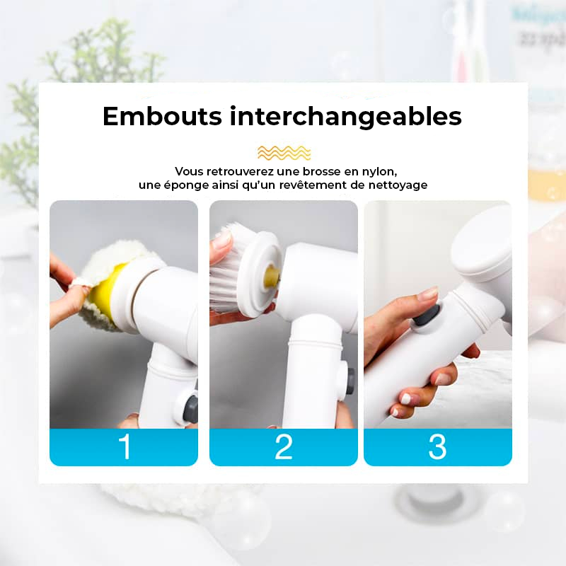 Brosse de nettoyage électrique multitâches - 3 pièces