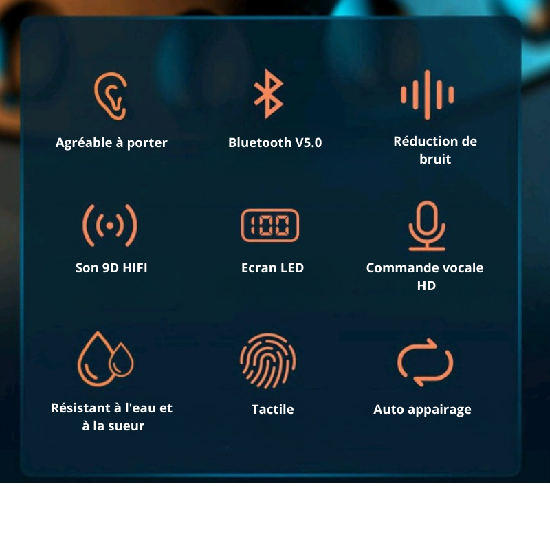 Écouteurs sans fil avec batterie externe intégrée