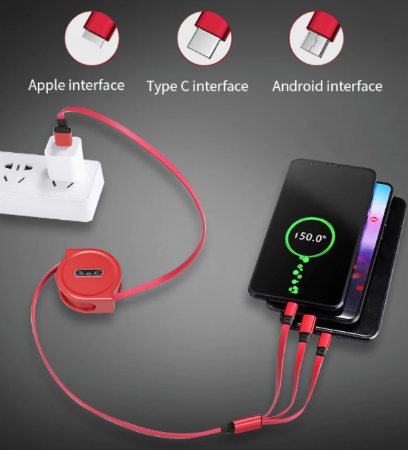 Câble USB rétractable 3 en 1 - [1 acheté = 1 OFFERT]