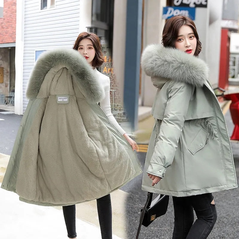 Parka à capuche avec col en fourrure pour femme