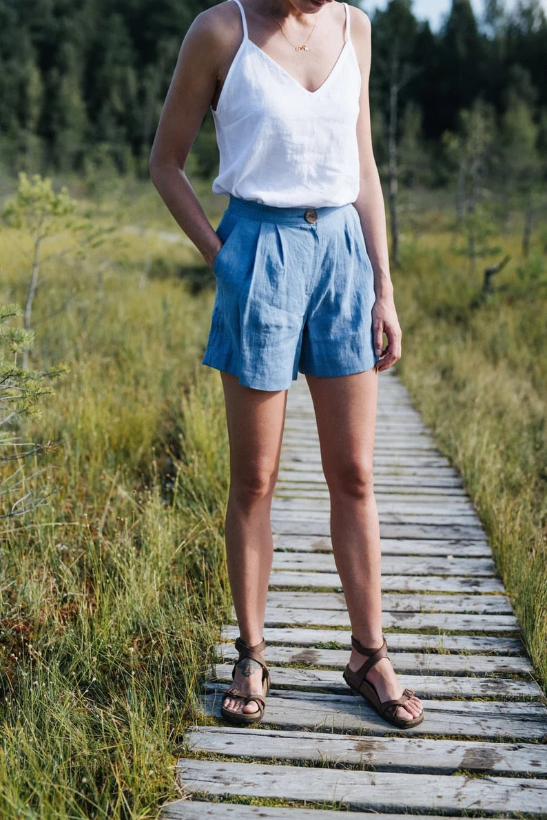 Léa - Débardeur Vintage en lin col V