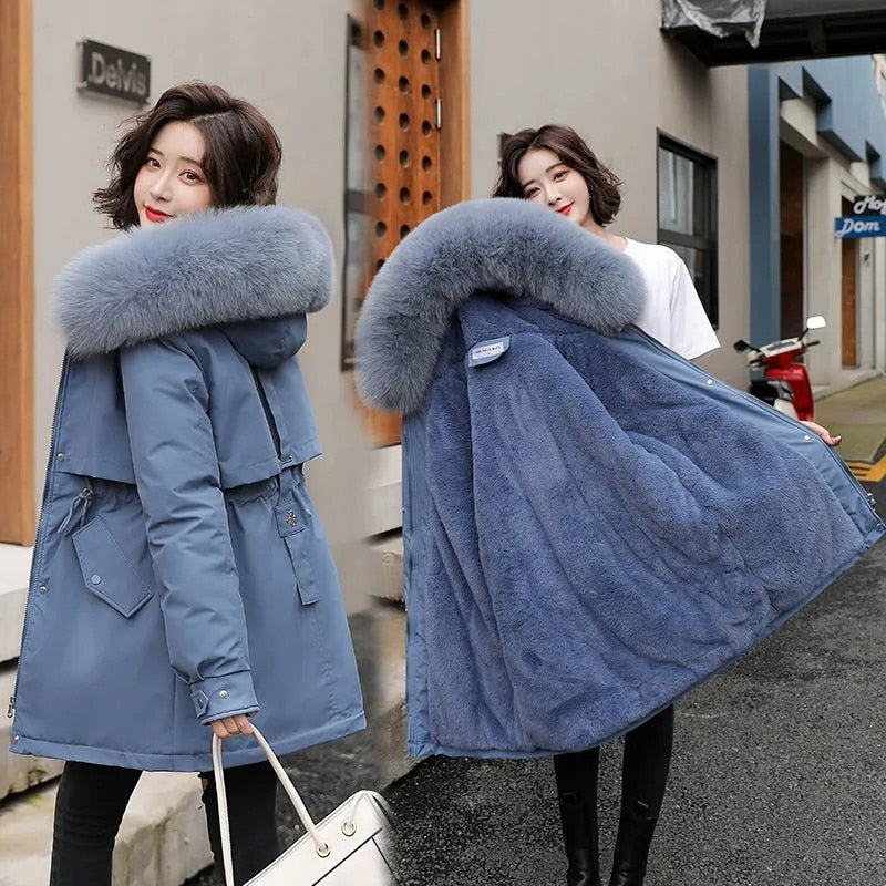 Parka à capuche avec col en fourrure pour femme