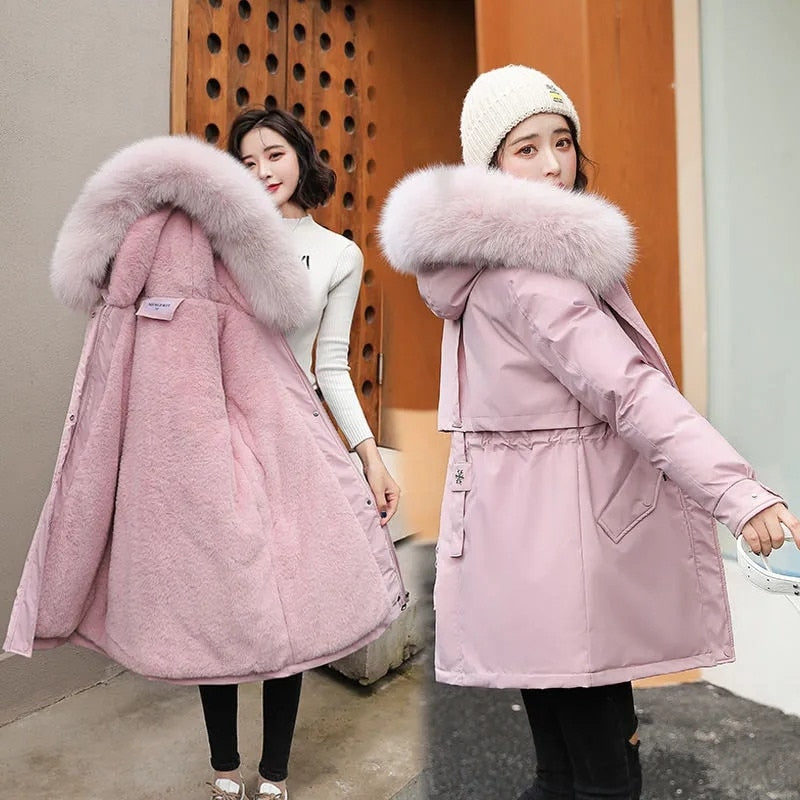 Parka à capuche avec col en fourrure pour femme
