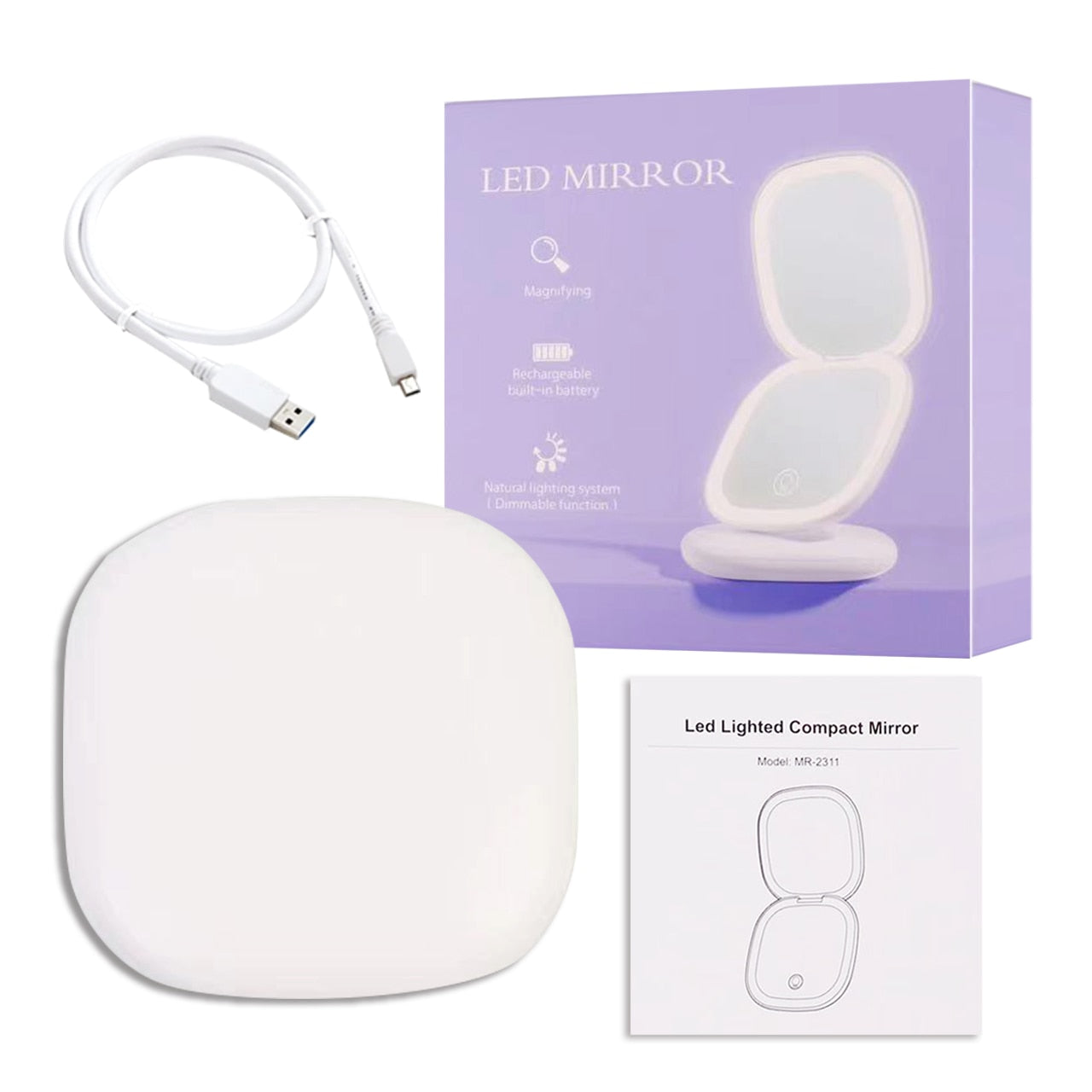 Mini miroir de maquillage LED USB