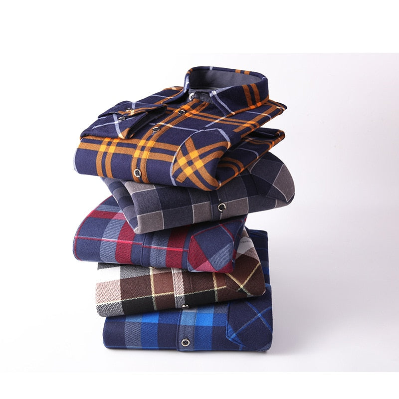 Chemise à carreaux en velours épais pour homme