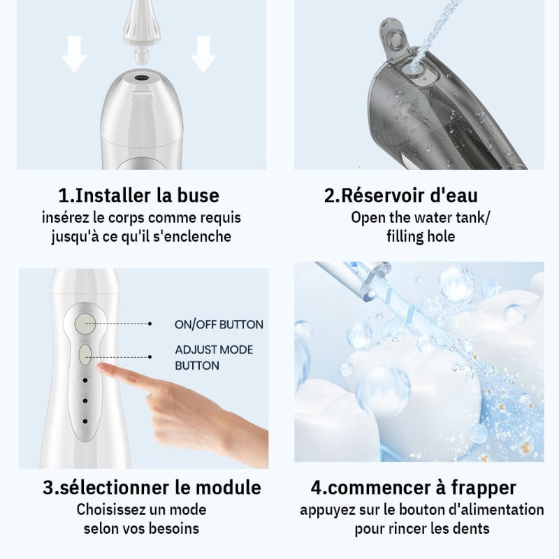 Irrigateur buccal à pression variable avec réservoir d'eau