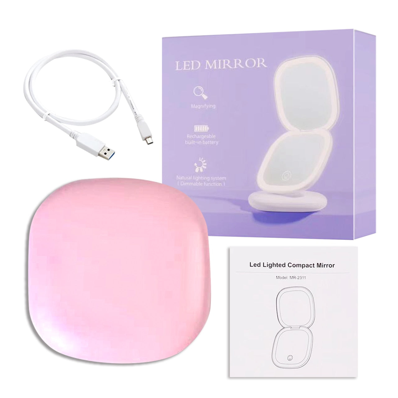 Mini miroir de maquillage LED USB
