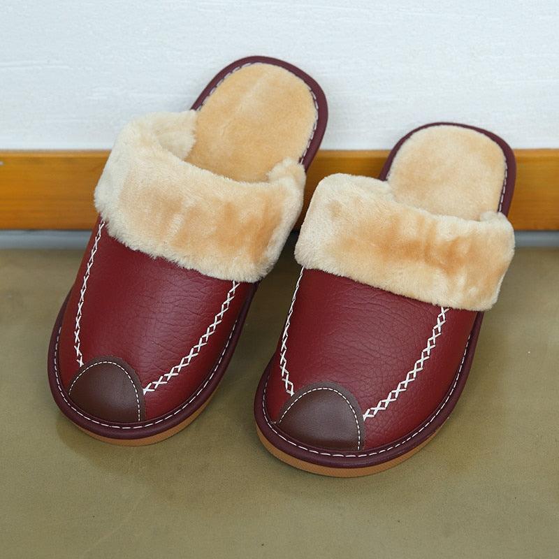 Pantoufles d'hiver en cuir homme