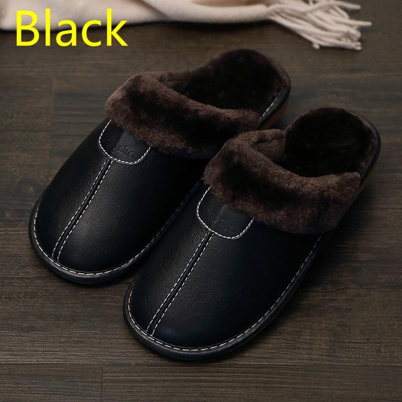 Pantoufles d'hiver en cuir homme