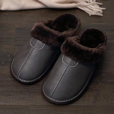 Pantoufles d'hiver en cuir homme