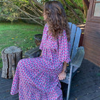 Robe longue élégante à manches bouffantes - Motifs