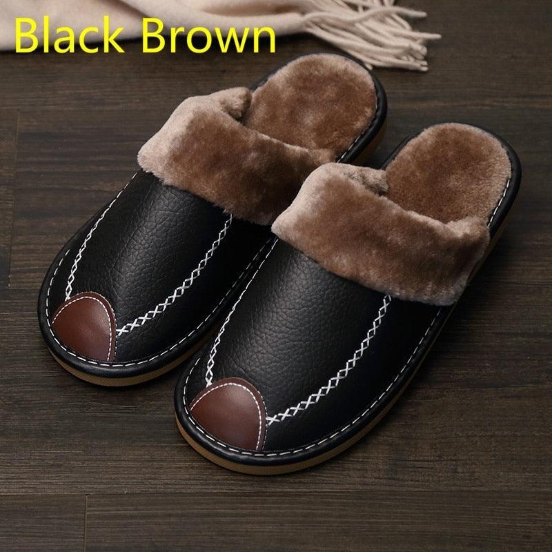 Pantoufles d'hiver en cuir homme