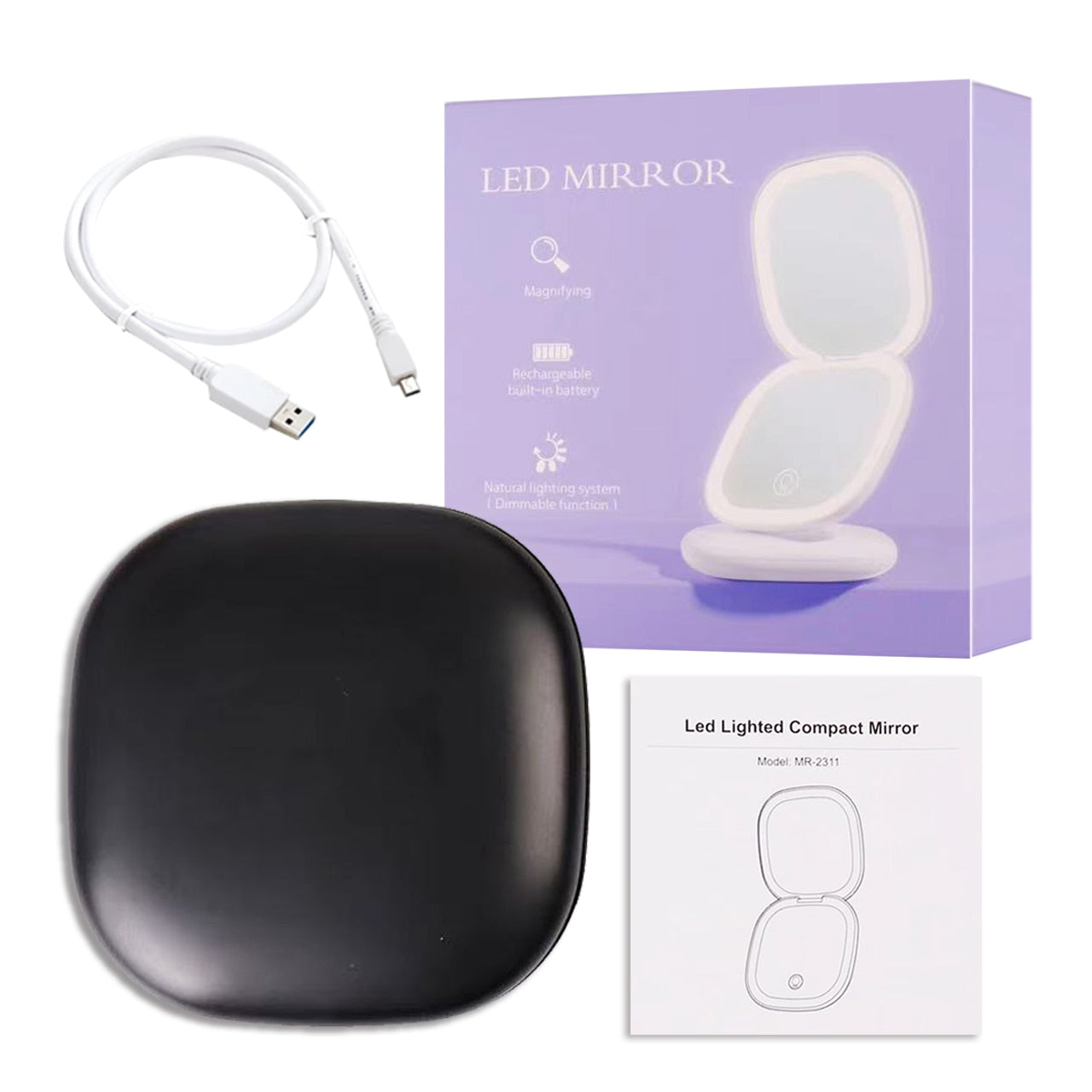 Mini miroir de maquillage LED USB